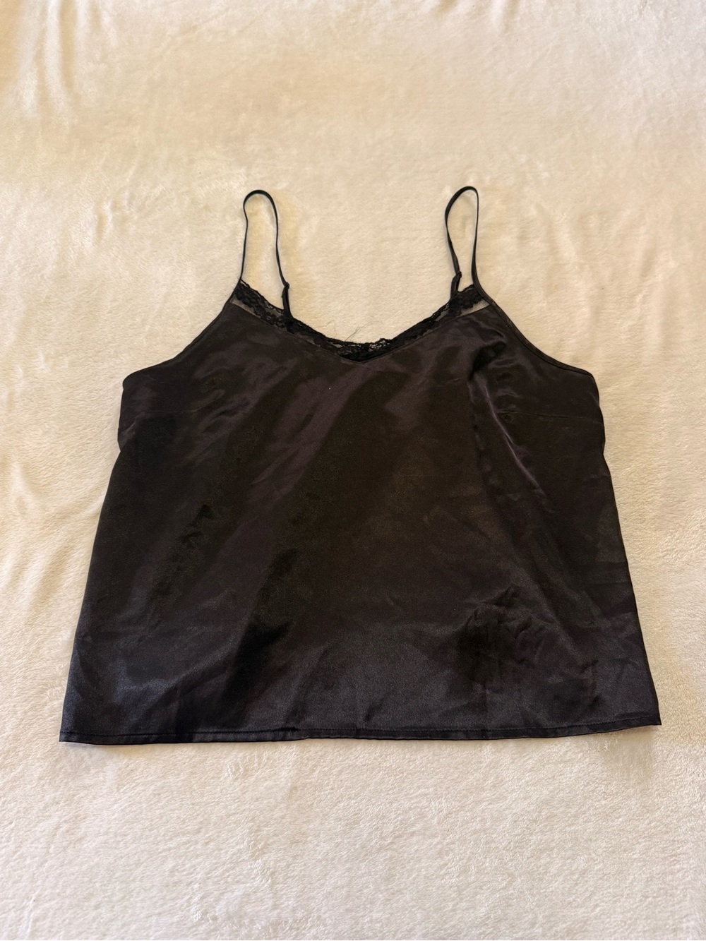 Black Lace-Trim Satin Cami Top